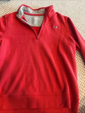 Vineyard Vines kids Red Quarter-Zip Sweater with Whale Logo